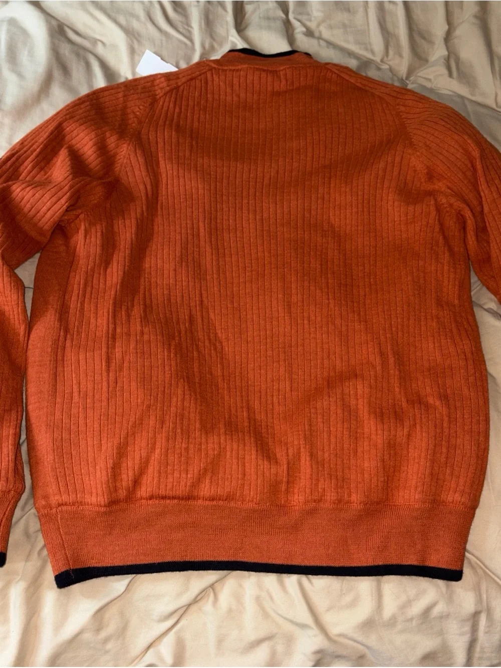 Brooks Brothers Men L Orange Merino Wool Acrylic Lined Wind Sweater 1/4 Zip Golf